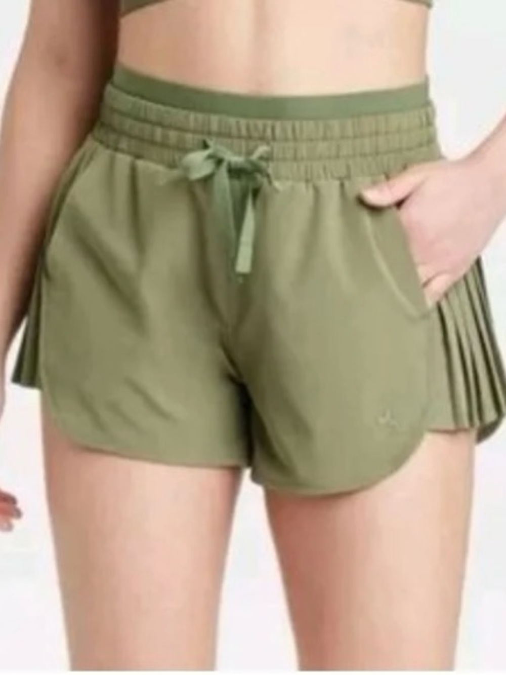 JoyLab High-Rise Pleated Olive Green Women's Athletic Shorts Drawstring Waist Sm - Picture 4 of 9